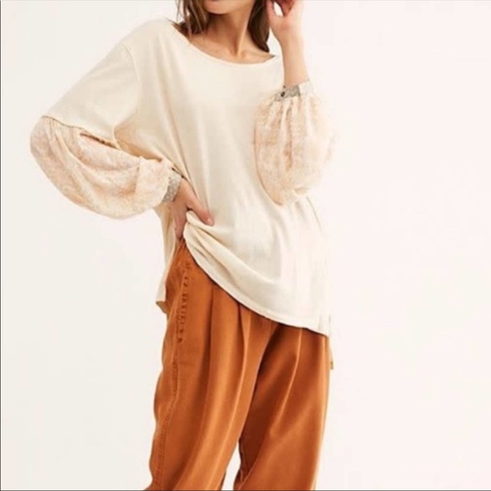 Free People Ecru Long Sleeve Blouse